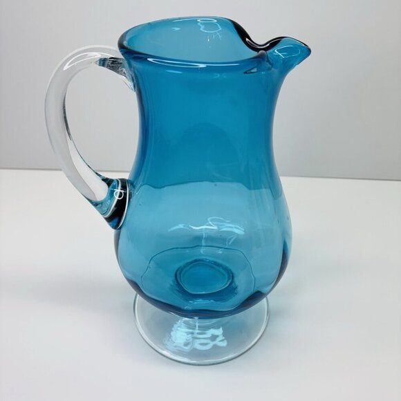 Vintage Blue Crystal Pitcher ~ Hand-Crafted ~ Poland - Picture 2 of 14